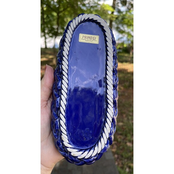 PRIMO'GI BASSANO Cobalt Blue Ceramic Basket Woven Made in Italy Org Gold Label - Picture 2 of 12